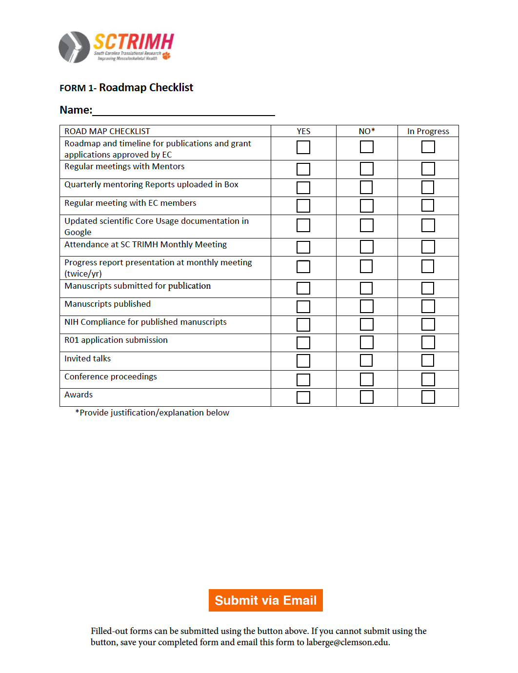 Roadmap checklist form