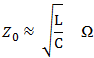 characteristic impedance equals the square root of L over C