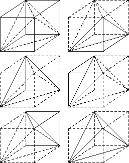 division of hexahedron into five tetrahedra