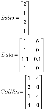 Index, Data and ColNos Matrices