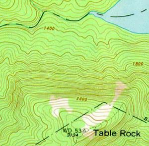 topographic map closeup of table rock