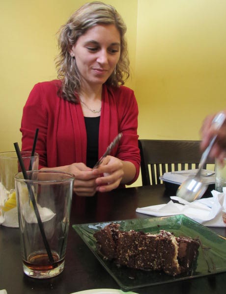 Alina cutting cake