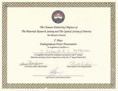 1st Place Undergraduate Poster Competition Certificate